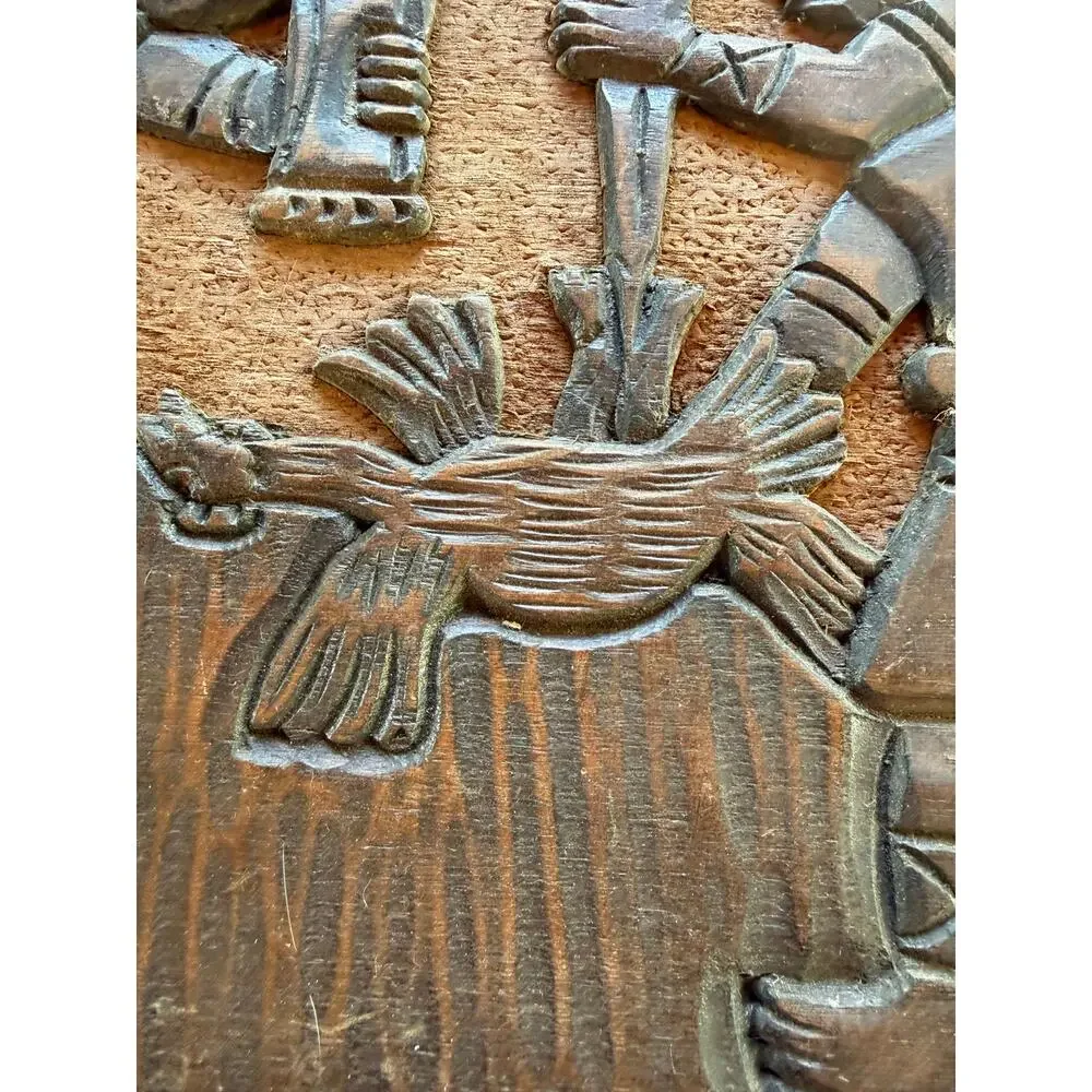 VINTAGE Guatemala Mayan Carved Wood Wall Plaque Folk Art 14.5 Hanging Decor Wall